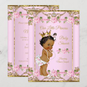 Roze Roze Goud Witte Prinses Baby Shower Etnisch Kaart