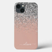 Roze Roze Goud Zilver Glitter Monogram Case-Mate iPhone Case (Achterkant)