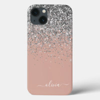 Roze Roze Goud Zilver Glitter Monogram