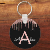 Roze Roze Goud Zwart Glitterend Monogram Sleutelhanger (Voorkant)