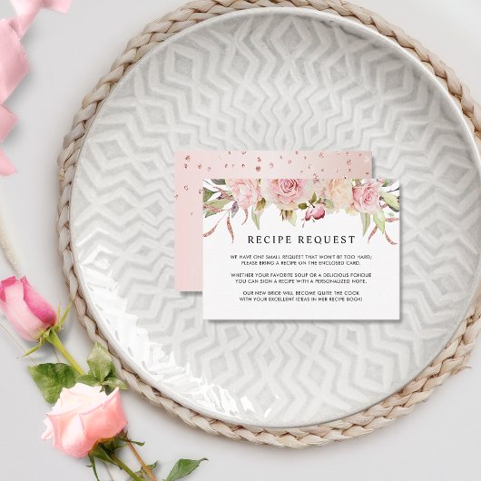 Roze, Roze Gouden Bloem Bruids- / Trouwrecept Informatiekaartje
