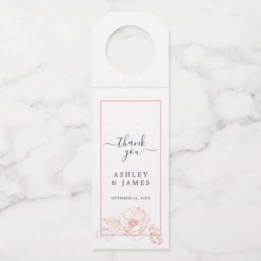 Roze roze gouden bloem omlijning donkerblauwe trou flessenhanger (Voorkant)