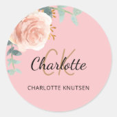 Roze roze gouden bloemige eucalyptus bedankt ronde sticker (Voorkant)