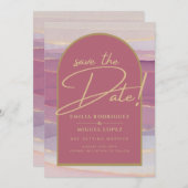 Roze Roze Gouden Boog Marmer Trouw SAVE DATAES Kaart (Voorkant / Achterkant)