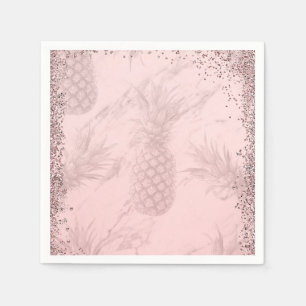 Roze Roze Gouden Glitter Ananas Tropisch Feestje Servet