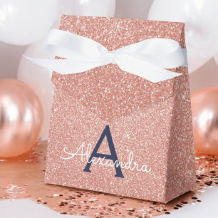 Roze Roze Gouden Glitter & Glans Monogram Bedankdoosjes