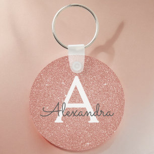 Roze Roze Gouden Glitter & Glans Monogram Sleutelhanger