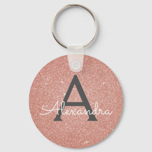Roze Roze Gouden Glitter & Glans Monogram Sleutelhanger