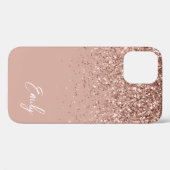Roze Roze Gouden Glitter Monogram Hoes-M Case-Mate iPhone Case (Achterkant (horizontaal))
