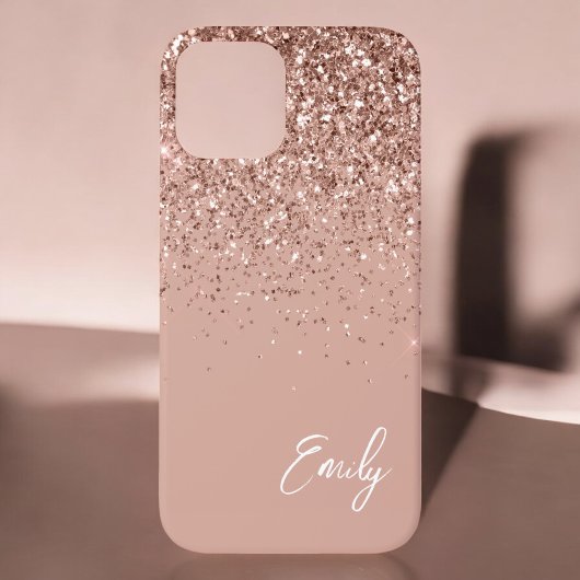 Roze Roze Gouden Glitter Monogram Hoes-M Case-Mate iPhone Case