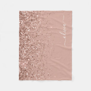 Roze Roze Gouden Glitter Monogram Naam Fleece Deken
