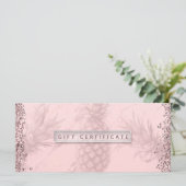 Roze roze gouden glitters ananas cadeaubon (Staand voorkant)