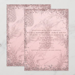 Roze roze gouden glitters ananas tropische bruilof kaart