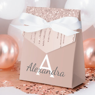 Roze Roze Gouden Glitters & Glans Monogram Bedankdoosjes