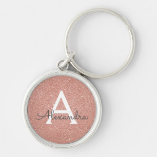 Roze Roze Gouden Glitters & Glans Monogram Sleutelhanger