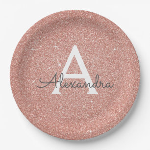 Roze Roze Gouden Glitters & Glans Monogram Verjaar Papieren Bordje