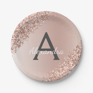 Roze Roze Gouden Glitters & Glans Monogram Verjaar Papieren Bordje