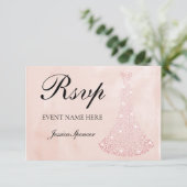 Roze Roze Gouden Jurk alle Verjaardag / Bruiloft R RSVP Kaartje (Staand voorkant)