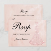 Roze Roze Gouden Jurk alle Verjaardag / Bruiloft R RSVP Kaartje (Voorkant / Achterkant)