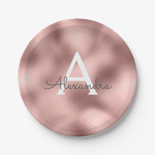Roze Roze Gouden Metallic Folie Monogram Verjaarda Papieren Bordje