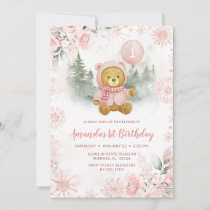 Roze Roze Gouden Winter Beer Ballon 1e Verjaardag Kaart