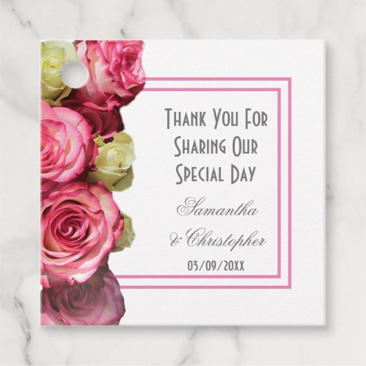 Roze roze grens dank je bruiloft bedankjes labels (Voorkant)