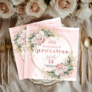 Roze Roze Groene Quinceañera Feestservetten Servet
