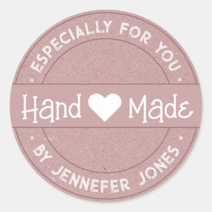 Roze roze handgemaakt met liefde, speciaal voor jo ronde sticker