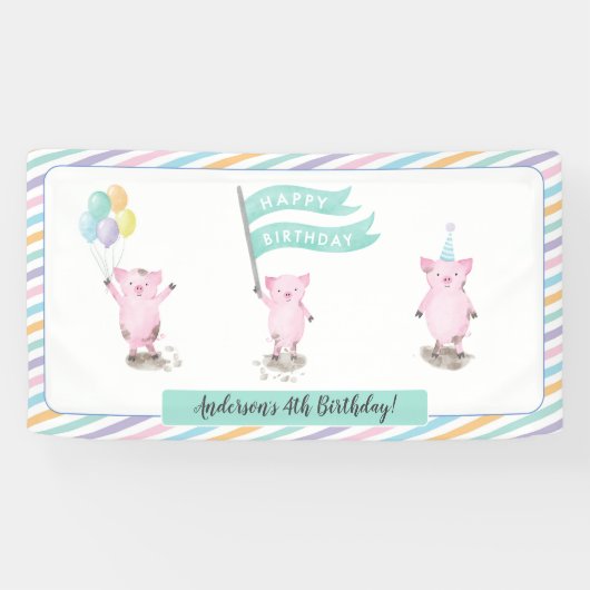Roze roze kinderen Birthday Party Banner (Horizontaal)