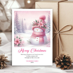 Roze roze kokette sneeuwman kindercard digitale be feestdagenkaart