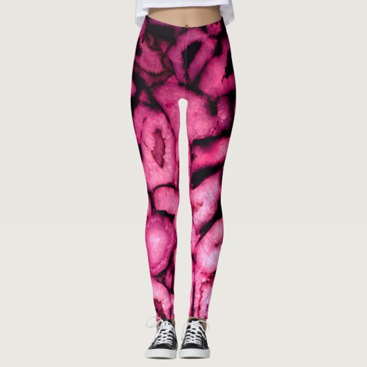 Roze roze kwartsgewijs geodes abstract patroon leggings (Voorkant)