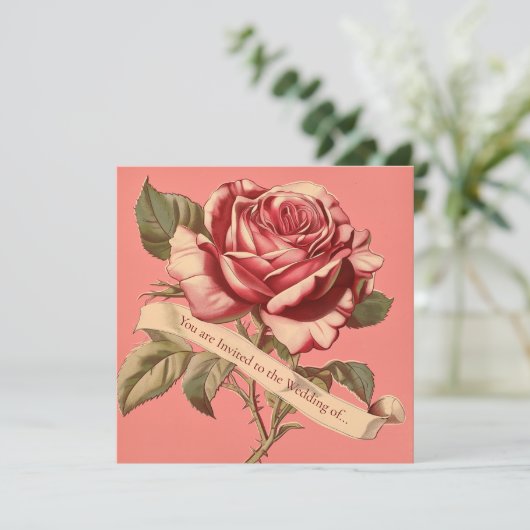  Roze Roze Lint Bruiloft Uitnodiging (Staand voorkant)