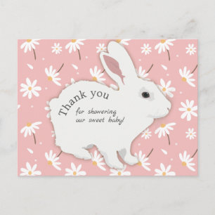Roze Roze Madeliefjes Konijn Baby Shower Bedankt Briefkaart