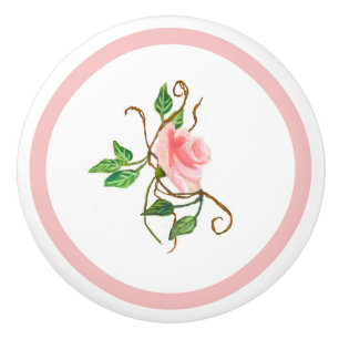 Roze roze met wijnstokken keramische rok knop