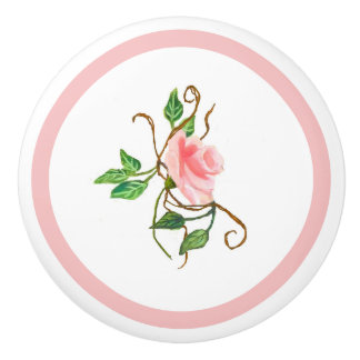 Roze roze met wijnstokken keramische rok knop
