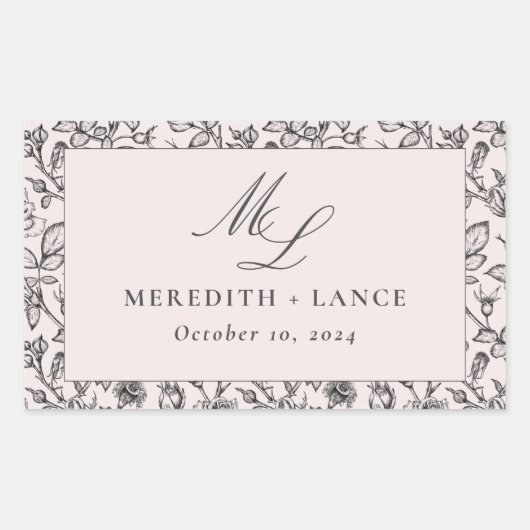 Roze Roze Monogram Bruiloft Sticker Labels (Voorkant)