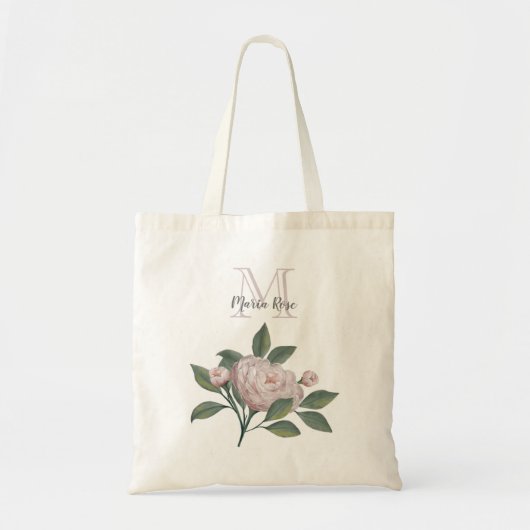 Roze Roze Monogram Naam Floral Tote Bag (Voorkant)