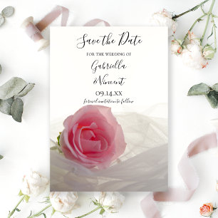 Roze roze op het witte huwelijk sparen de Datum Save The Date