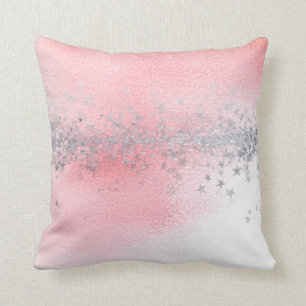Roze roze pastel witte ombre zilver sterren glitte kussen