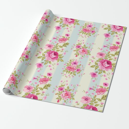  roze roze patroon cadeaupapier (Uitgerold)