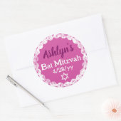 Roze Roze Persoonlijke Bat Mitzvah Feest Favor Ronde Sticker (Envelop)