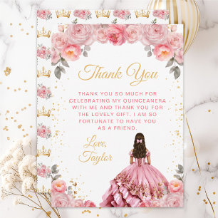Roze Roze Prinses Bloemige Quinceañera Bedankkaart