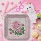 Roze Roze Quilt Papieren Bordje (Feest)