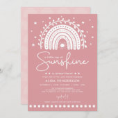 Roze roze Ray van zonnestraalregenboog Baby shower Kaart (Voorkant / Achterkant)