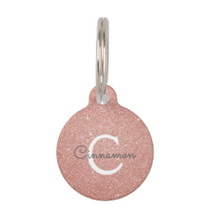 Roze roze roodbruin glitter & Sparkle Monogram Naa Huisdierpenning