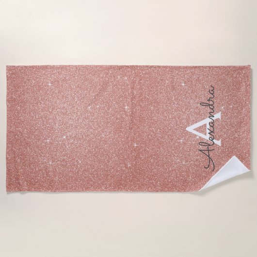 Roze roze roodbruin glitter & Sparkle Monogram Naa Strandlaken (Voorkant)
