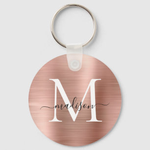 Roze roze roodbruin metalen monogram voor meisjes sleutelhanger
