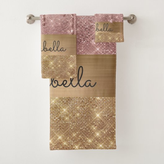 Roze roze roodbruine druppels Aangepaste naam Bad Handdoek (Insitu)