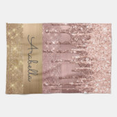 Roze roze roodbruine druppels Aangepaste naam Theedoek (Horizontaal)