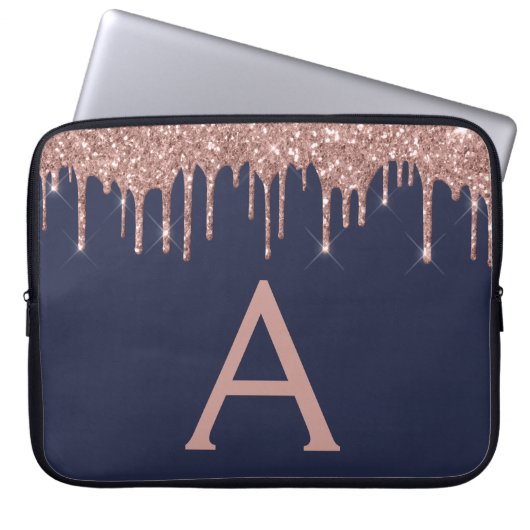 Roze roze roodbruine marineblauw glitter Sparkle M Laptop Sleeve (Voorkant)